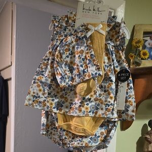 Nicole Miller Yellow and Blue Floral Baby Dress Set